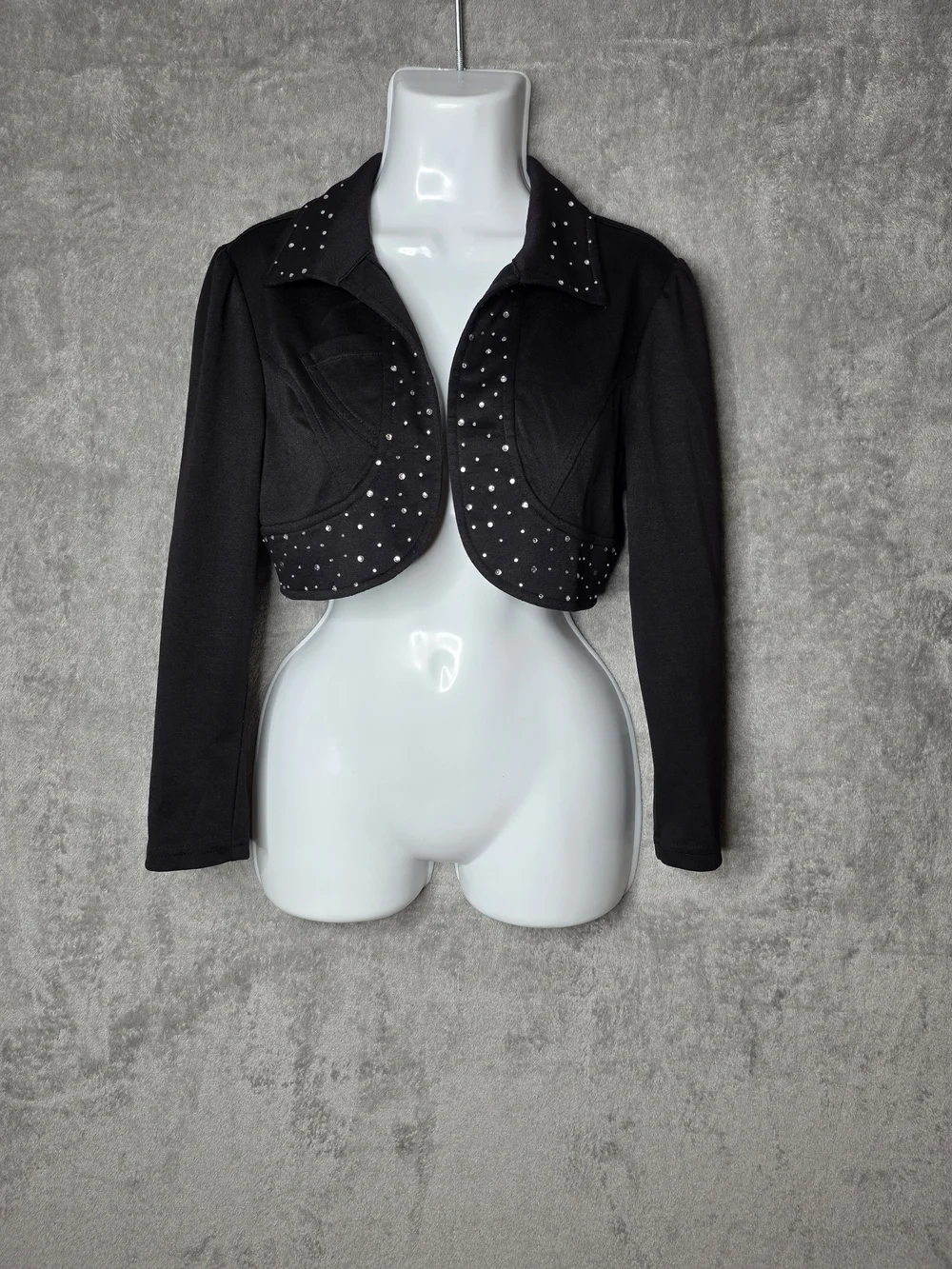 Y2k Roomates Black Cropped Rhinestone Embelished Jacket Bolero Moto Style M